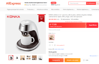 Cafetera 2 en 1 para té y café en polvo marca Konka por 17,93€