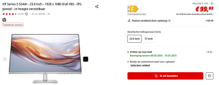 HP Series 5 524SH (23,8" FHD-IPS-5ms-VGA/HDMI-100Hz) monitor voor €99,99 bij de Mediamarkt