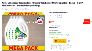 Ariel Vloeibaar Wasmiddel +Touch Van Lenor Unstoppables - Kleur - 4 x 17 Wasbeurten - voor €17,49 bij Bol