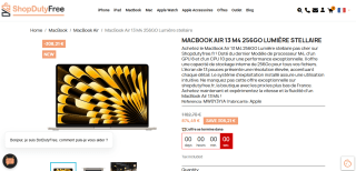 PC portable 13" Apple Macbook Air 2025 Argent - M4, 16 Go RAM, 256 Go SSD, QWERTY à 874,49€