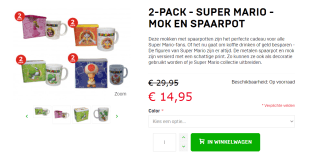 Nintendo Super Mario Bros mok en spaarpot 2-stuks voor €14,95 bij Dagknaller