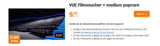 VUE Filmvoucher + medium popcorn voor €9,50 in de AH voordeelshop