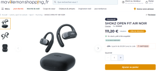 Ecouteurs Shokz OpenFit Air noir à 111,20€