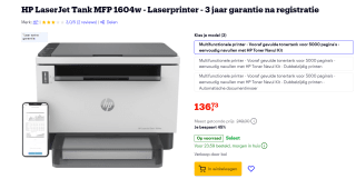 HP LaserJet Tank MFP 1604w - Laserprinter voor €136,73 bij Bol