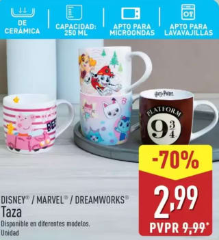 Tazas cerámica La Patrulla Canina, Harry Potter, Peppa Pig por 2,99€