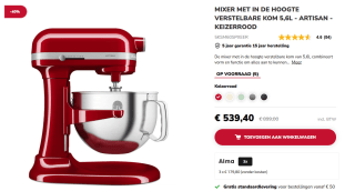 KitchenAid Artisan keukenmachine 5,6 liter voor €539,40