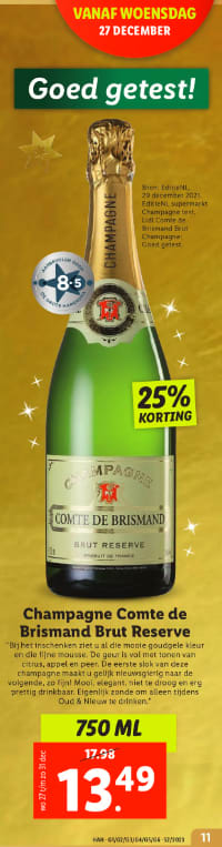 Champangne Comte de Brismand brut voor €13,49 bij de Lidl