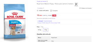Pienso Royal Canin Puppy Medium 4kg por 15,50€