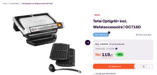 Tefal GC716D OptiGrill+ incl. Wafel accessoires voor €127,95 bij Ibood