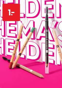 €1 voor alle houten kohlpotloden, wenkbrauw- en lippotloden bij HEMA