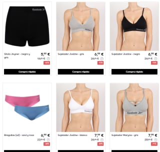 Rebajas hasta 75% descuento Reebok ropa interior