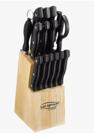 San Ignacio Juego de cuchillos, 15 piezas: cuchillos en acero inoxidable y tacoma de madera por 10.49€