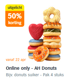 Alle donuts 50% korting bij de AH