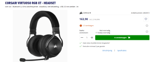 Corsair VIRTUOSO RGB WIRELESS XT High-Fidelity Gaming Headset voor €163,90 bij Azerty