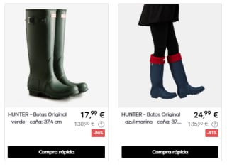 Hasta 85% descuento botas Hunter por solo 17,99€