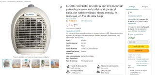 Calefactor portátil 2000W 3 niveles de potencia por 7.76€