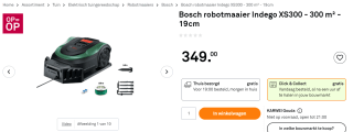 Bosch robotmaaier Indego XS300 voor €349 bij Karwei