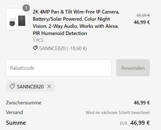 SANNCE 2K 4MP WiFi Outdoor IP-Camera Op Zonne-Energie voor €46,99 dmv code bij Sannce