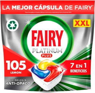 105 capsulas Fairy Platinum Plus Todo en Uno Pastillas Lavavajillas por 20,52€