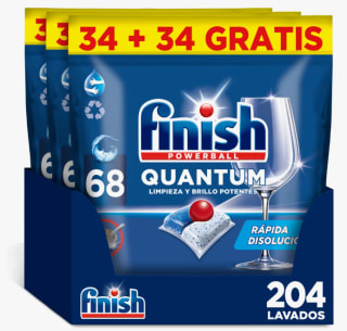 Finish Powerball Quantum, 204 Pastillas para Lavavajillas por 26,26€
