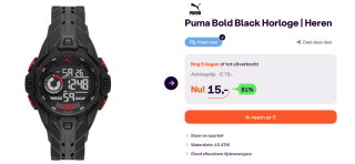 Puma P5042 Bold Black horloge voor €15 bij iBood
