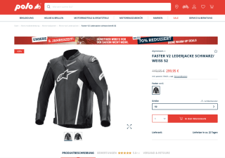Chaqueta de moto ALPINESTARS FASTER V2 cuero AA por 254,96€