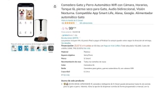 Comedero Gato y Perro Automático Wifi con Cámara de 6l por 99,99€