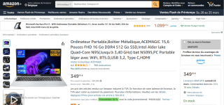 Ordinateur Portable 15,6" Acemagic AX15 - 16 Go DDR4 à 349,99€