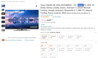 Smart TV marca Haier HQLED 4K UHD H55S800UG - 55", por 449,25€