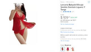 Lencería Babydoll Encaje Vestido Camisón Liguero Y Tanga por $109 en Mercado Libre