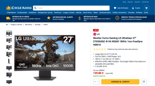 Monitor LG UltraGear Gaming 27" por 139,80€