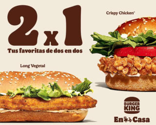 Burger King 2x1 en Long Vegetal o Crispy Chicken a domicilio por 5,99€