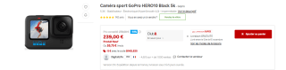 Caméra sport GoPro HERO10 Black 5k à 239€