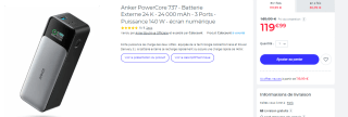 Batterie externe Anker 737 - 24 000 mAh avec 3 Ports à 119,99€