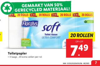 Toiletpapier 20 rollen voor €7,49 bij Lidl