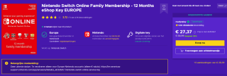 Nintendo Switch Online Family abonnement 12 maanden voor €27,37 bij Eneba