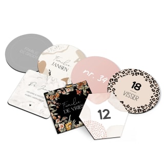 Gepersonaliseerd huisnummerbordje met nummer & naam (diverse vormen & designs) vanaf €9,95 incl. verzending