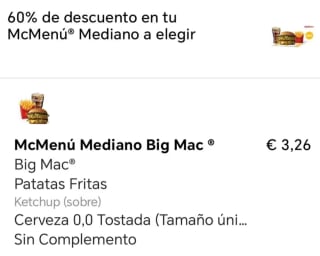 Descuento 60% en McMenú de Mcdonalds (Cuentas selecionadas)