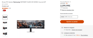 Ecran PC Gamer Samsung ODYSSEY OLED G9 G93SC Incurvé 49'' à 1199,99€
