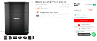 Descuento Sanborns: Bocina Bose S1 Pro sin Batería por $6,950