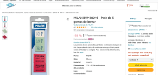 5 gomas de borrar MILAN por 1,11€