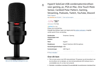 HyperX SoloCast - USB Condenser Gaming Microfoon voor €36,99 bij Amazon