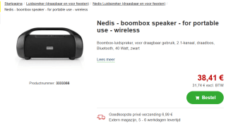 Nedis Bluetooth Party Boombox voor €38,41 bij Proshop
