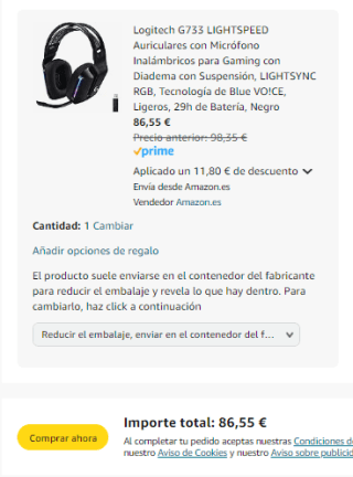 Logitech G733 Lightspeed RGB Auriculares Gaming por 86,55€