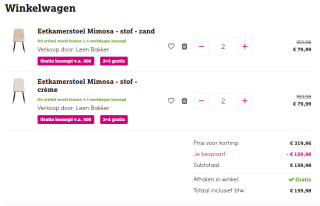 2+2 gratis op Eetkamerstoel Mimosa bij Leen Bakker