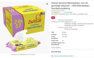 Zwitsal lotion billendoekjes 24 x 57 stuks (1368 doekjes) voor €28,44 bij Amazon