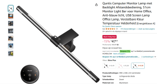 Quntis Computer Monitor Lamp met Backlight Afstandsbediening voor €47,59 bij Amazon