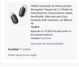 Pack 2 Calentadores de Manos portátil Recargable por 12,99€