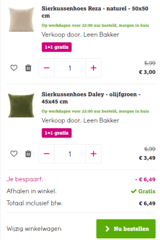 1+1 gratis op alle kussenhoezen, woon- en sierkussens bij Leen Bakker