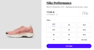 Zapatillas para Mujer Nike REACTX PEGASUS 5 GTX por 77€